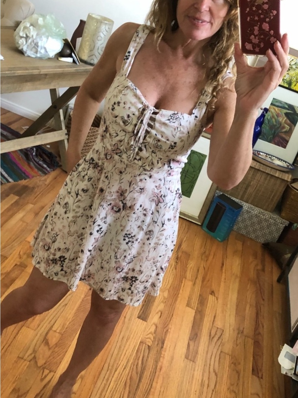 Flynn Skye Lace-Up Sundress in white, Light Pink and black floral  XS